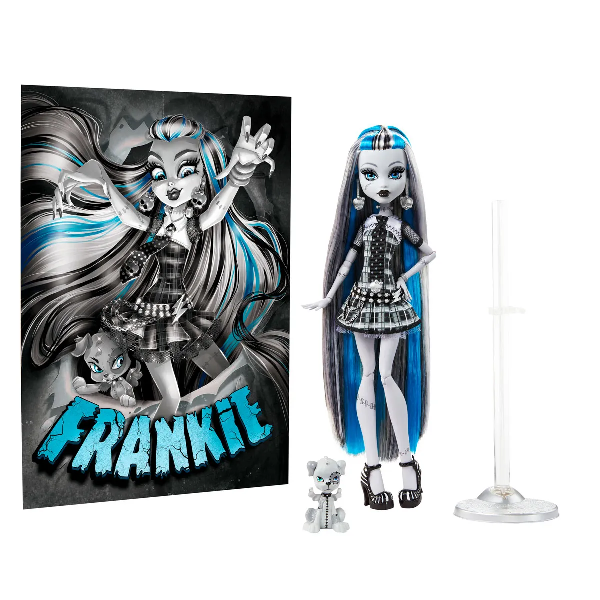 Muñeca Frankie Stein Monster High Reel Drama con accesorios, póster y soporte.